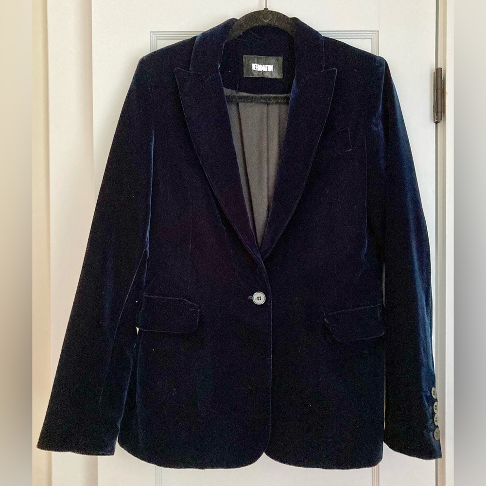 Reformation Navy Velvet Blazer Size L